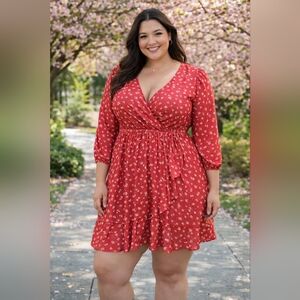 Lauren Conrad Flowy Floral Midi Pink Wrap Ruffle Long Sleeve Dress XL